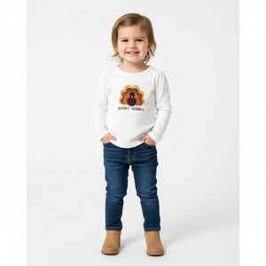 Turkey Top Girls Toddler 18M White Long Sleeve T-Shirt Applique Thanksgiving